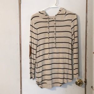 Hooded Tee with Elbow Patches and Pockets